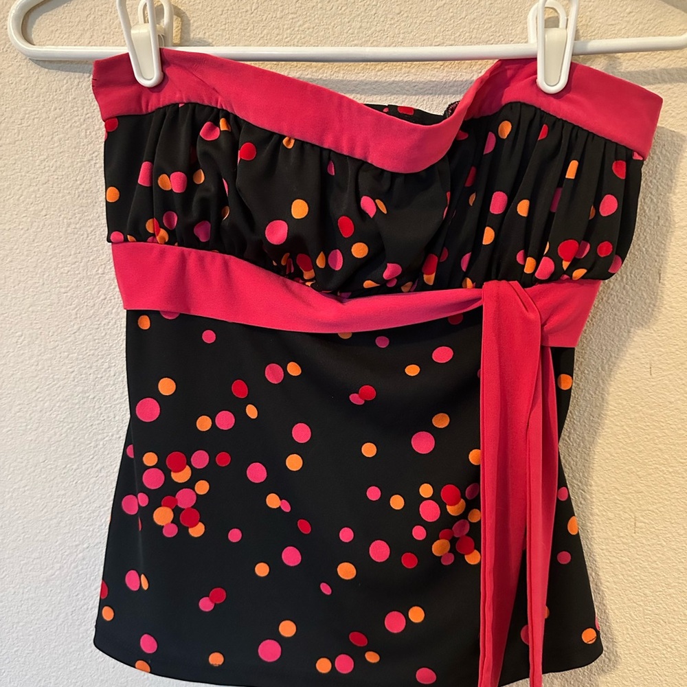 Studio Y Black and Pink Polka Dot Blouse
